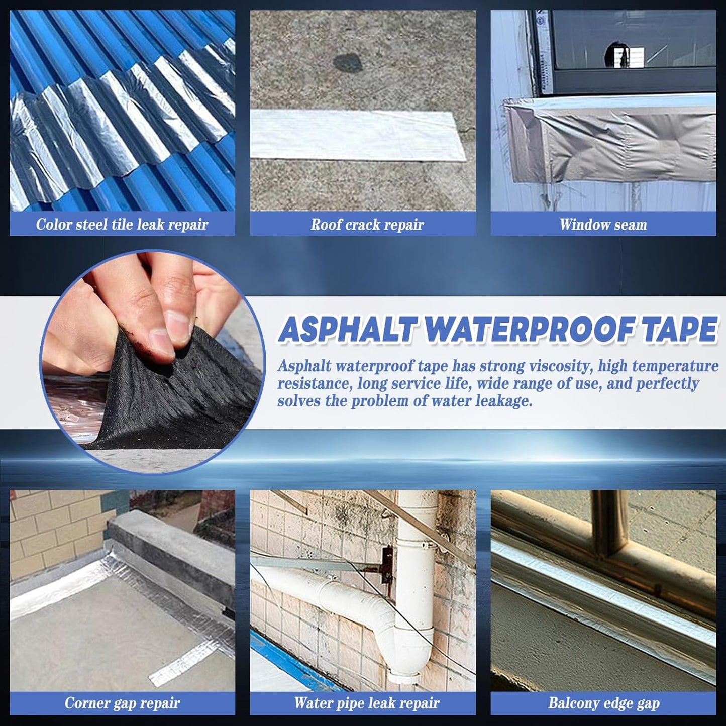 Cinta impermeable autoadhesiva de asfalto 10CM X 10M - additional image 9