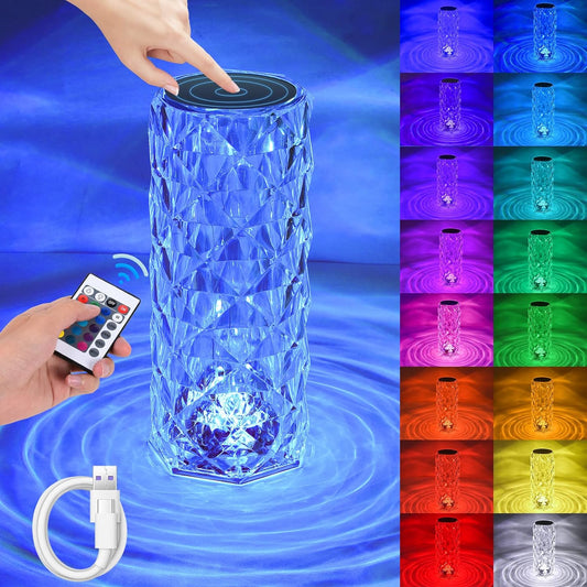 Lámpara LED con diamantes de cristal de 16colores